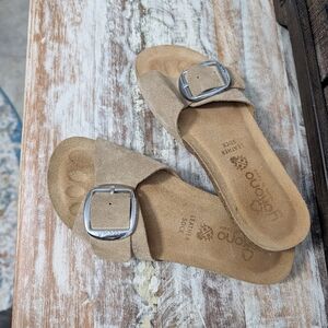 Yokono Suede Slide Sandals with Silver Buckle, Size 8 Women
